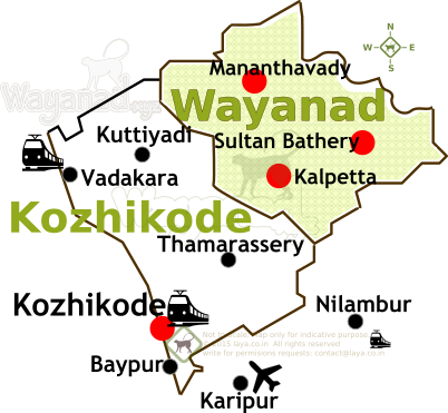 Kozhikode is located west of Wayanad District.