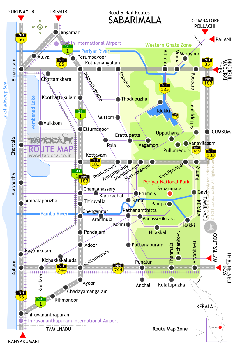 Rail and Road Routes map to Sabarimala